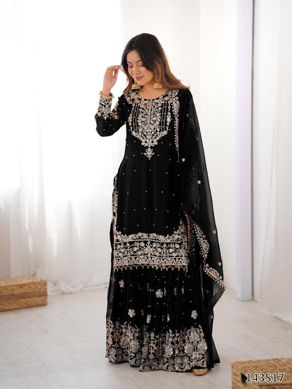 Premium Faux Georgette Sharara Set with Pearl &amp; Cording Dori Work | Designer Boutique Wear