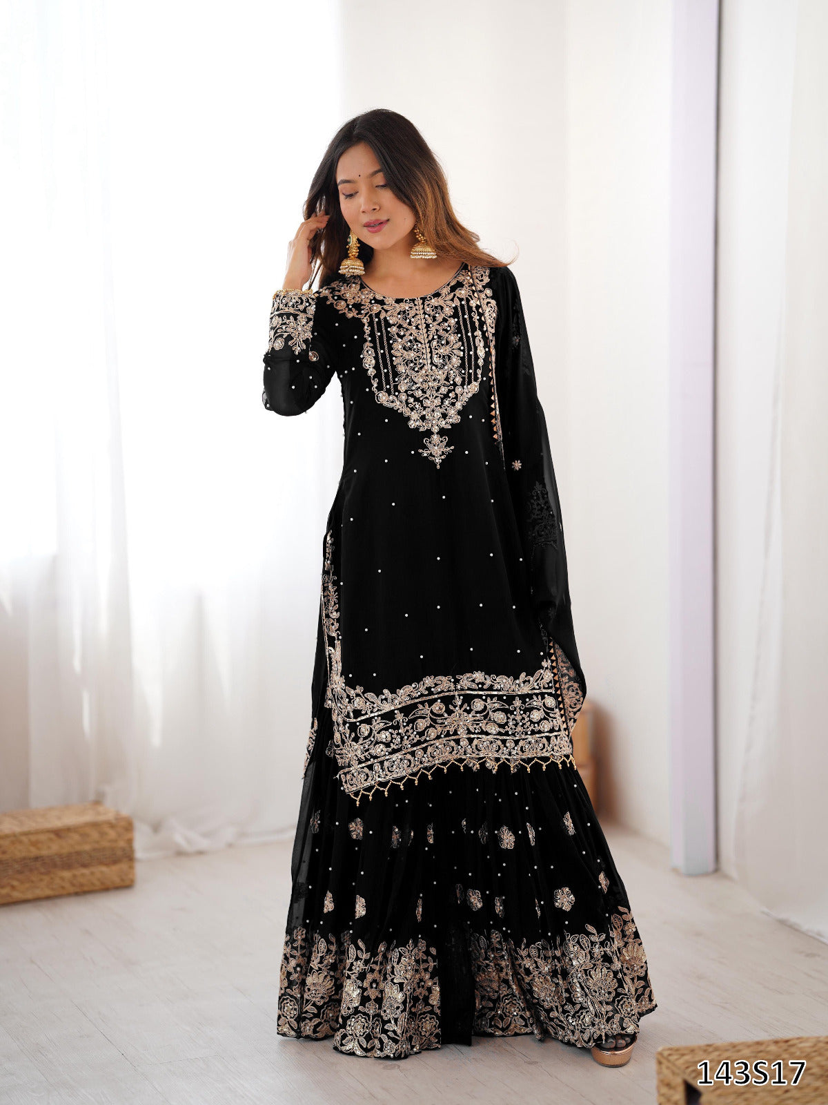 Premium Faux Georgette Sharara Set with Pearl &amp; Cording Dori Work | Designer Boutique Wear