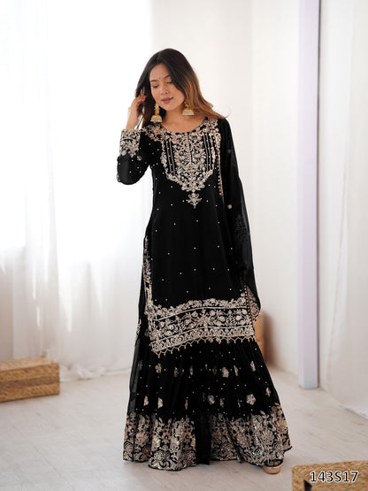 Premium Faux Georgette Sharara Set with Pearl &amp; Cording Dori Work | Designer Boutique Wear