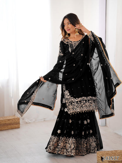 Premium Faux Georgette Sharara Set with Pearl &amp; Cording Dori Work | Designer Boutique Wear