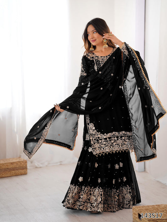 Premium Faux Georgette Sharara Set with Pearl &amp; Cording Dori Work | Designer Boutique Wear