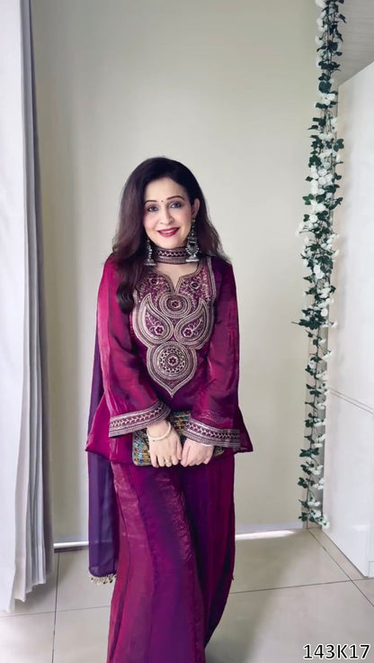 Designer Heavy Fendy Silk Sharara Set with Dupatta | Thread &amp; Sequence Work