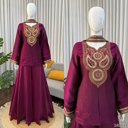 Designer Heavy Fendy Silk Sharara Set with Dupatta | Thread &amp; Sequence Work