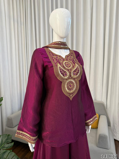 Designer Heavy Fendy Silk Sharara Set with Dupatta | Thread &amp; Sequence Work