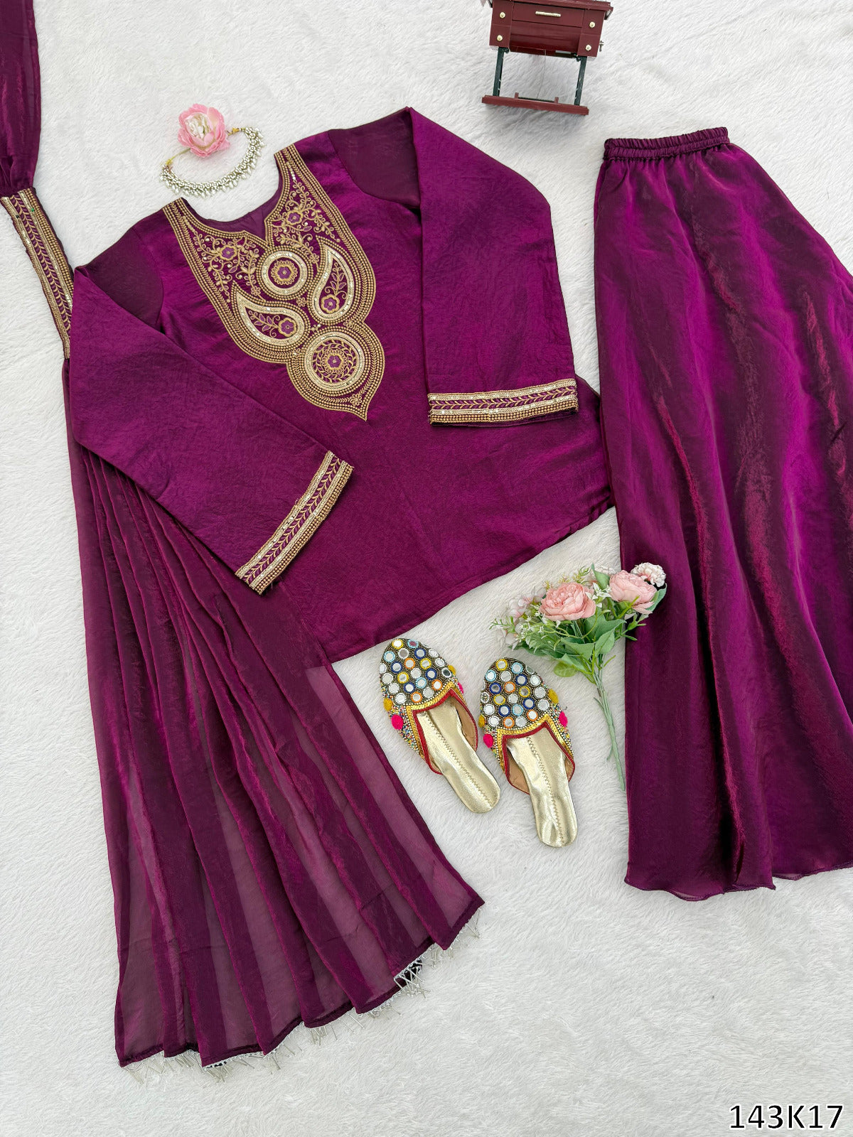Designer Heavy Fendy Silk Sharara Set with Dupatta | Thread &amp; Sequence Work