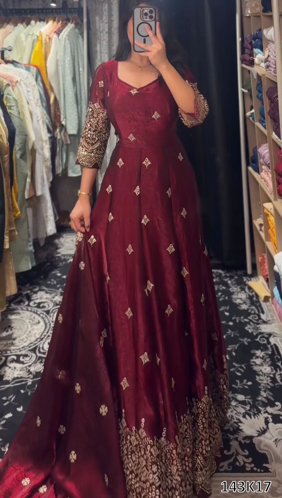 Designer Heavy Fendy Silk Gown with Palazzo &amp; Dupatta | Thread &amp; Sequence Embroidery