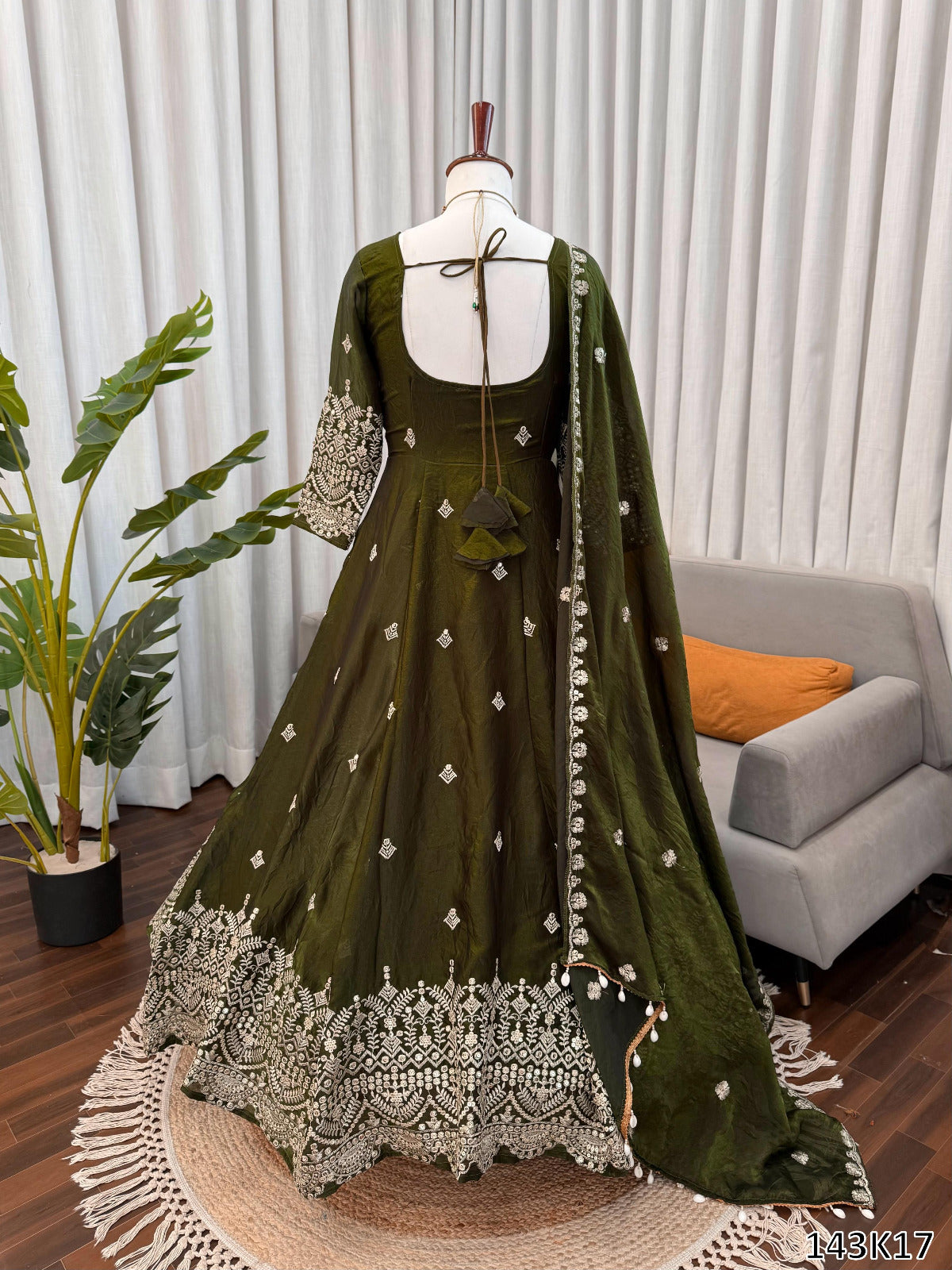 Designer Heavy Fendy Silk Gown with Palazzo &amp; Dupatta | Thread &amp; Sequence Embroidery