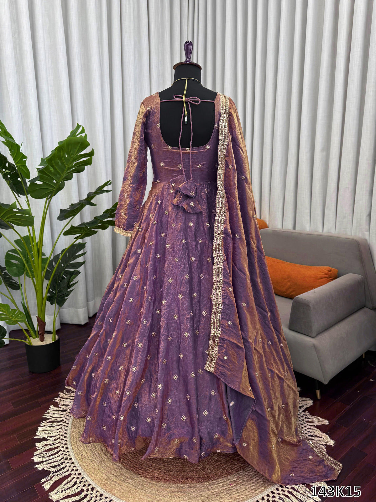 Premium Designer Fendy Silk Gown with Palazzo & Dupatta