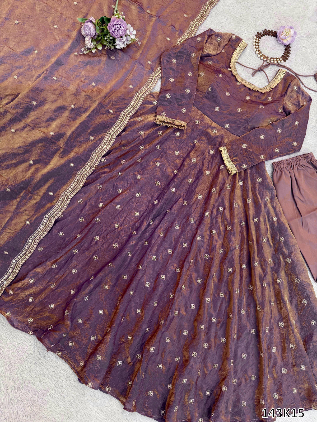 Premium Designer Fendy Silk Gown with Palazzo & Dupatta