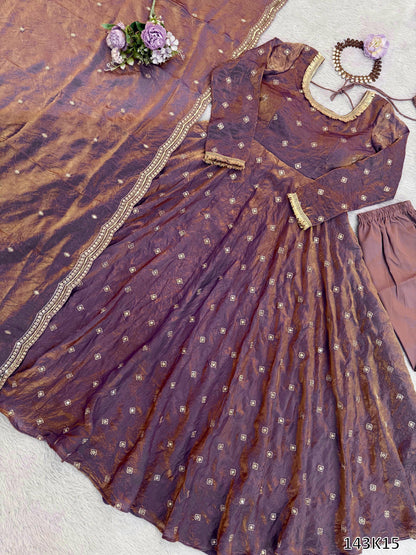Premium Designer Fendy Silk Gown with Palazzo & Dupatta