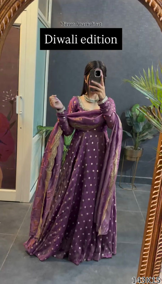 Premium Designer Fendy Silk Gown with Palazzo & Dupatta