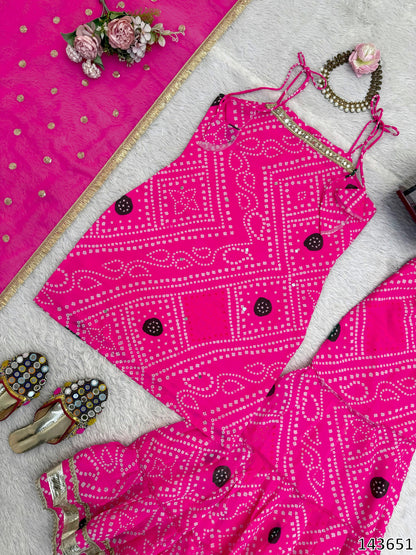 Designer Faux Georgette Top Sharara with Dupatta | Digital Print &amp; Real Mirror Work