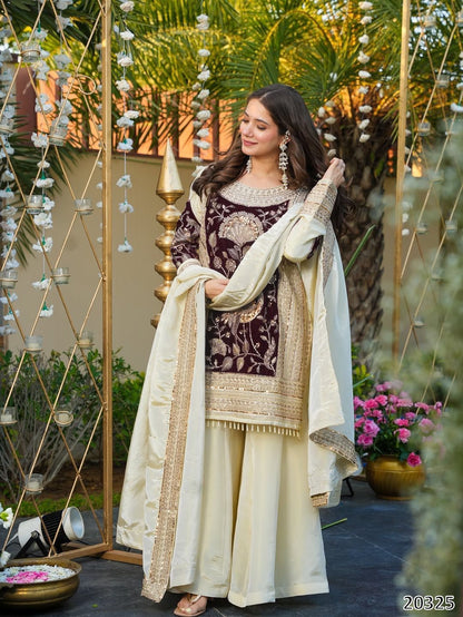 Designer Heavy Glass Organza Silk Top Plazzo with Dupatta – 5mm Sequins Embroidered Party Wear Set