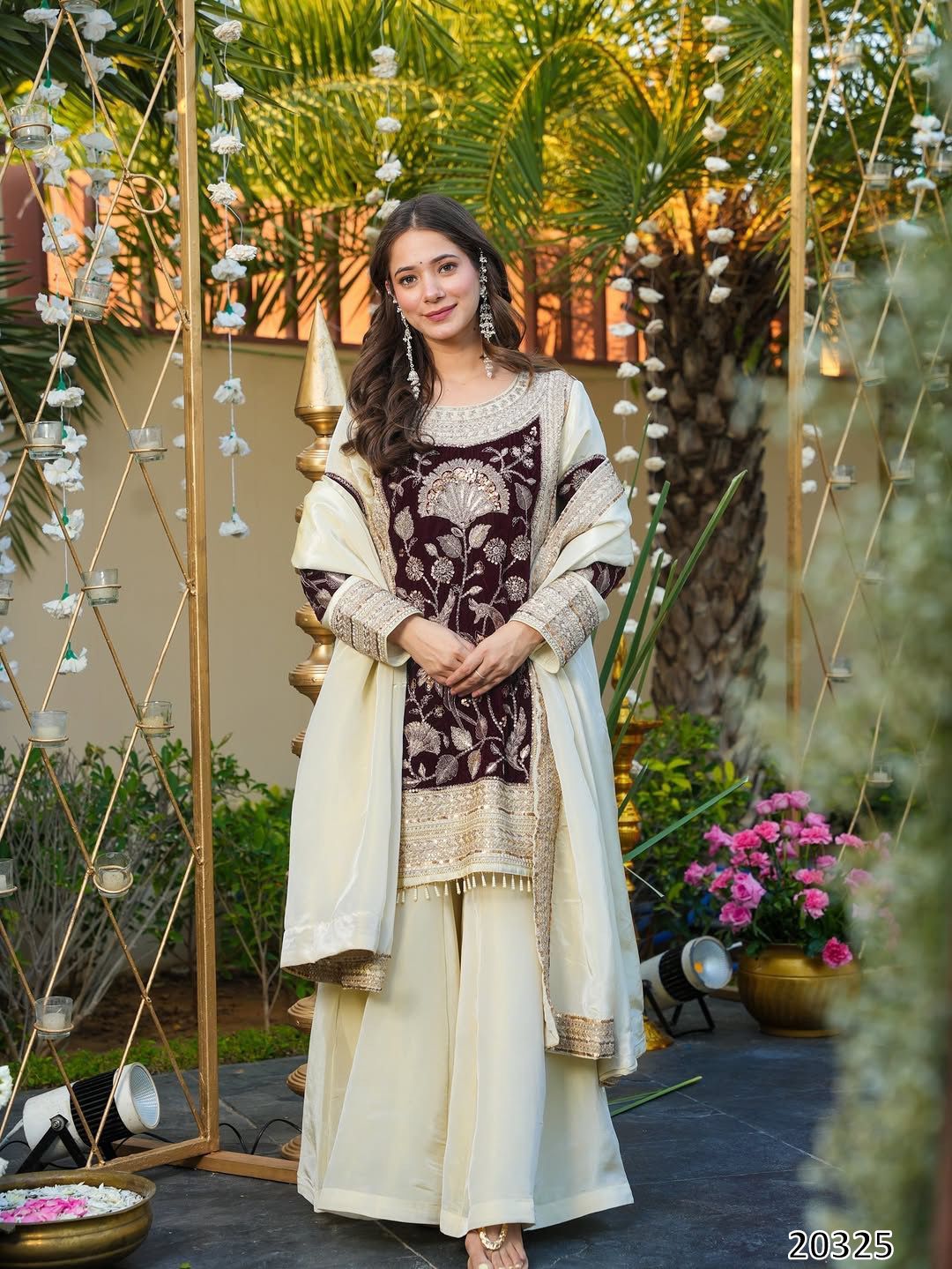 Designer Heavy Glass Organza Silk Top Plazzo with Dupatta – 5mm Sequins Embroidered Party Wear Set