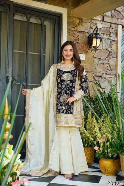 Designer Heavy Glass Organza Silk Top Plazzo with Dupatta – 5mm Sequins Embroidered Party Wear Set