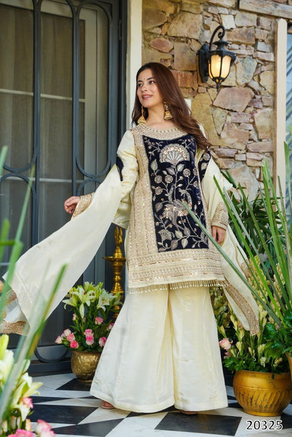 Designer Heavy Glass Organza Silk Top Plazzo with Dupatta – 5mm Sequins Embroidered Party Wear Set