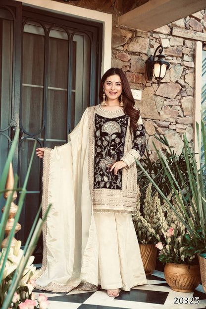 Designer Heavy Glass Organza Silk Top Plazzo with Dupatta – 5mm Sequins Embroidered Party Wear Set