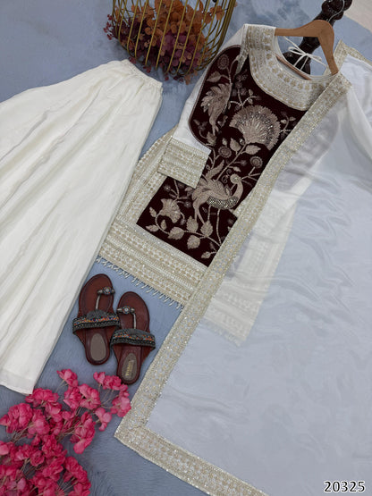 Designer Heavy Glass Organza Silk Top Plazzo with Dupatta – 5mm Sequins Embroidered Party Wear Set