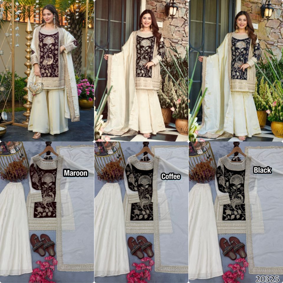 Designer Heavy Glass Organza Silk Top Plazzo with Dupatta – 5mm Sequins Embroidered Party Wear Set