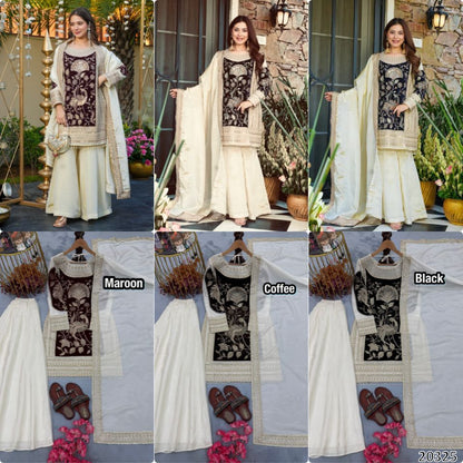 Designer Heavy Glass Organza Silk Top Plazzo with Dupatta – 5mm Sequins Embroidered Party Wear Set