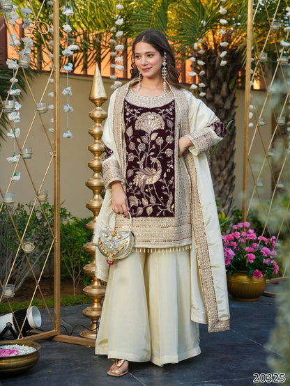 Designer Heavy Glass Organza Silk Top Plazzo with Dupatta – 5mm Sequins Embroidered Party Wear Set