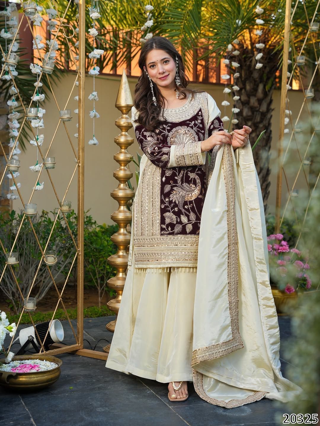 Designer Heavy Glass Organza Silk Top Plazzo with Dupatta – 5mm Sequins Embroidered Party Wear Set