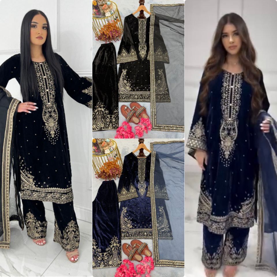Premium Designer Velvet Top Plazzo with Organza Dupatta – Party Wear Sequence Embroidered Set