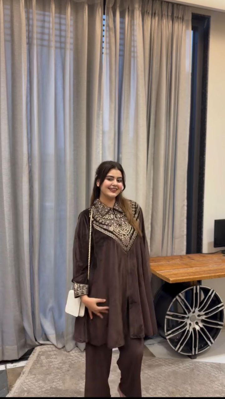 Velvet Kurta Plazzo Set with Sequence Embroidery | Winter Festive Wear | M-XXL | Ready to Dispatch