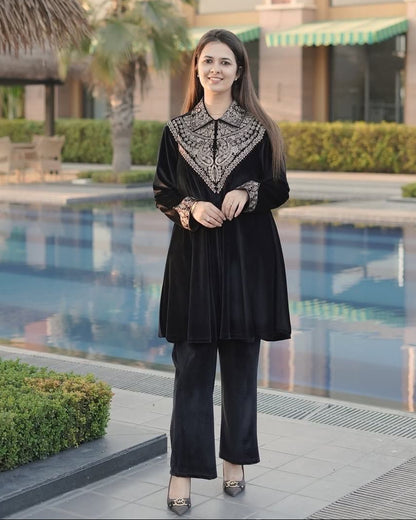 Velvet Kurta Plazzo Set with Sequence Embroidery | Winter Festive Wear | M-XXL | Ready to Dispatch