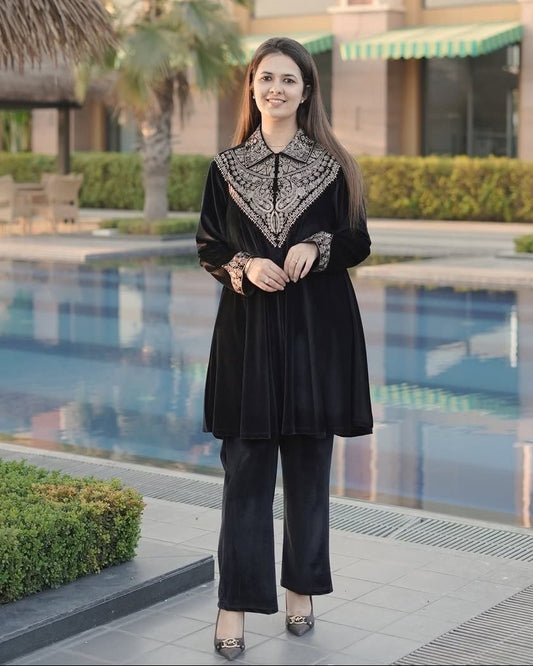 Velvet Kurta Plazzo Set with Sequence Embroidery | Winter Festive Wear | M-XXL | Ready to Dispatch