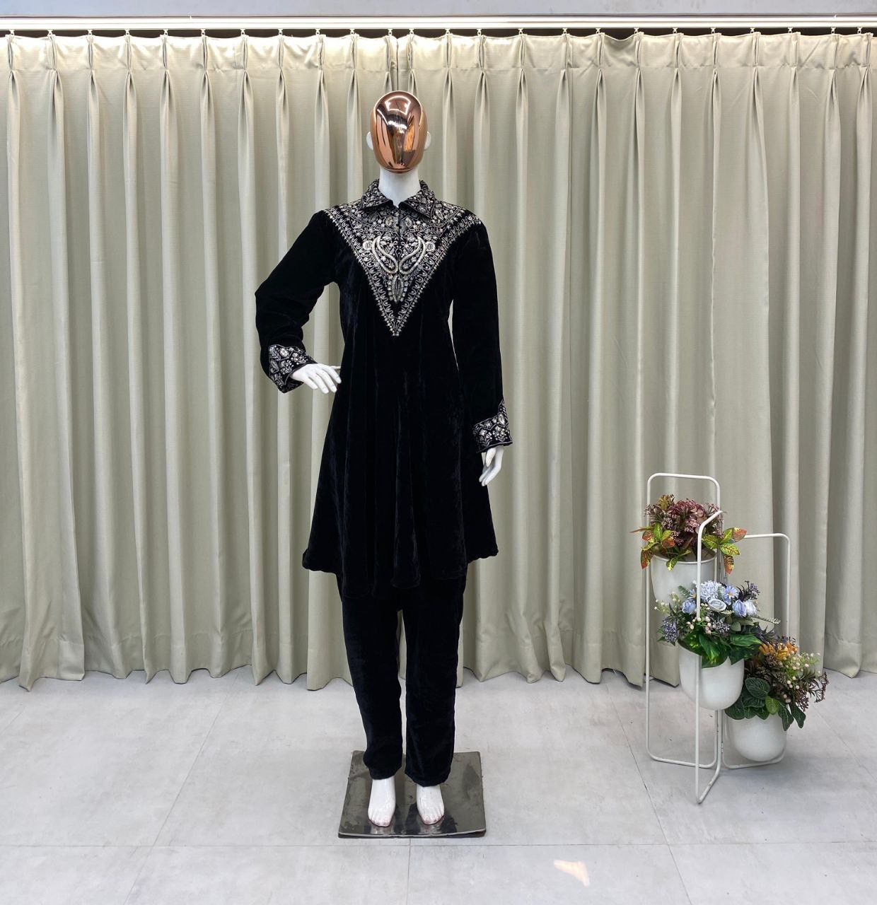 Velvet Kurta Plazzo Set with Sequence Embroidery | Winter Festive Wear | M-XXL | Ready to Dispatch