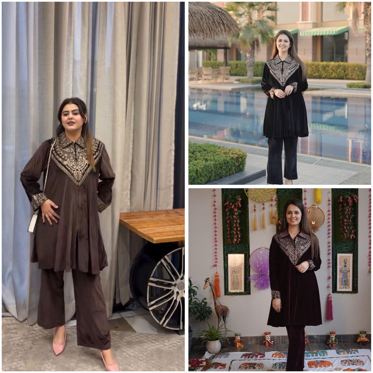 Velvet Kurta Plazzo Set with Sequence Embroidery | Winter Festive Wear | M-XXL | Ready to Dispatch