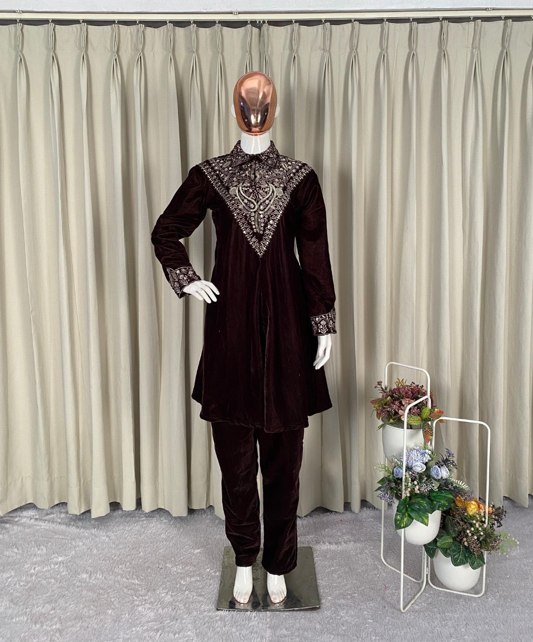 Velvet Kurta Plazzo Set with Sequence Embroidery | Winter Festive Wear | M-XXL | Ready to Dispatch