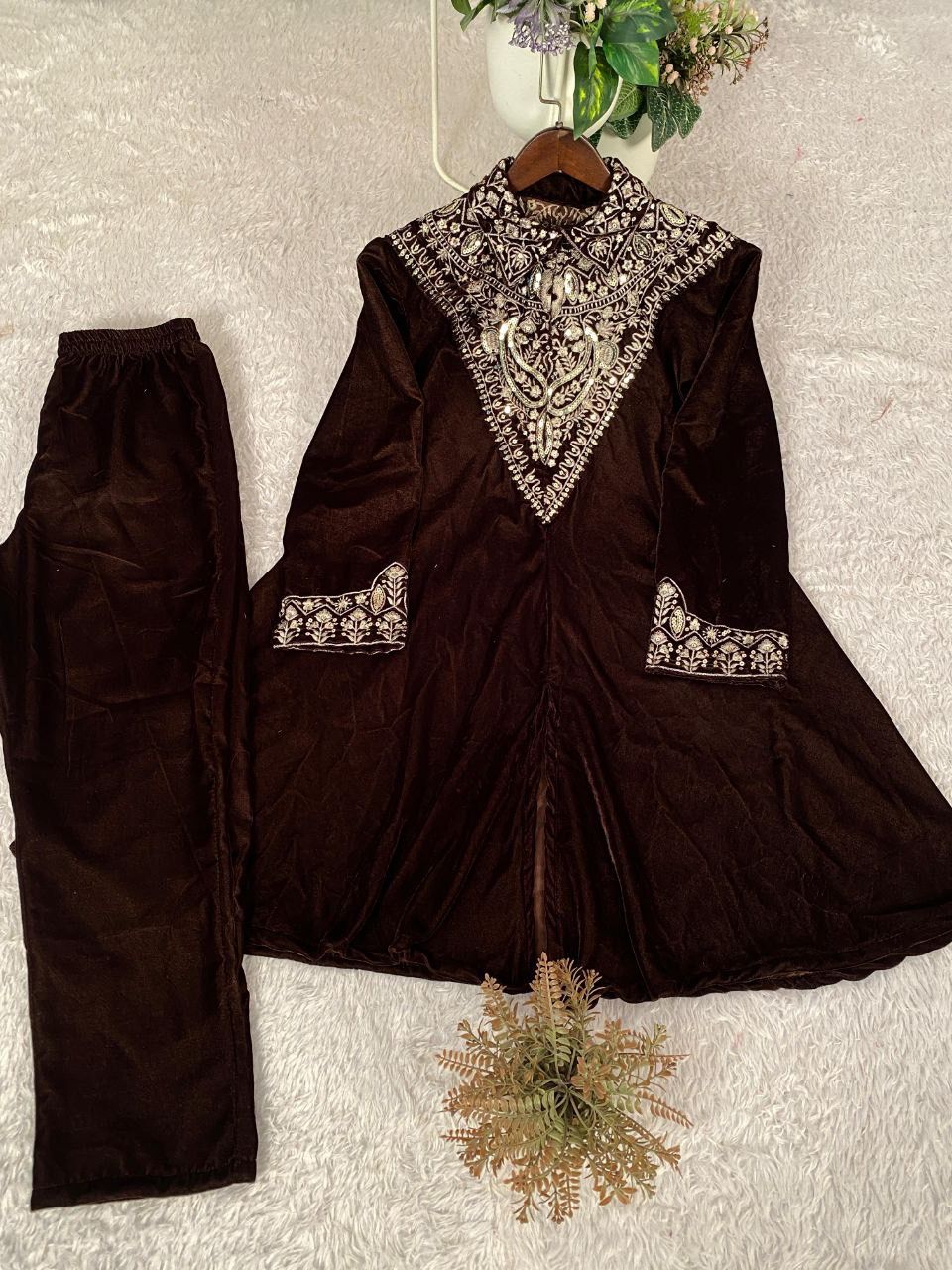 Velvet Kurta Plazzo Set with Sequence Embroidery | Winter Festive Wear | M-XXL | Ready to Dispatch
