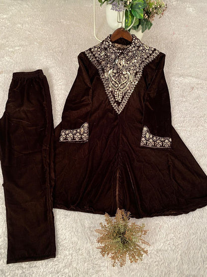 Velvet Kurta Plazzo Set with Sequence Embroidery | Winter Festive Wear | M-XXL | Ready to Dispatch
