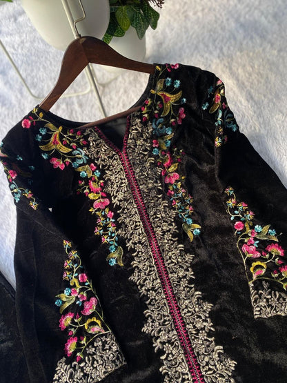 Velvet Designer Winter Co-Ord Set for Women | Embroidered Top & Plazzo | Ready to Wear | Elegant & Minimal