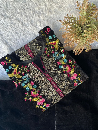 Velvet Designer Winter Co-Ord Set for Women | Embroidered Top & Plazzo | Ready to Wear | Elegant & Minimal