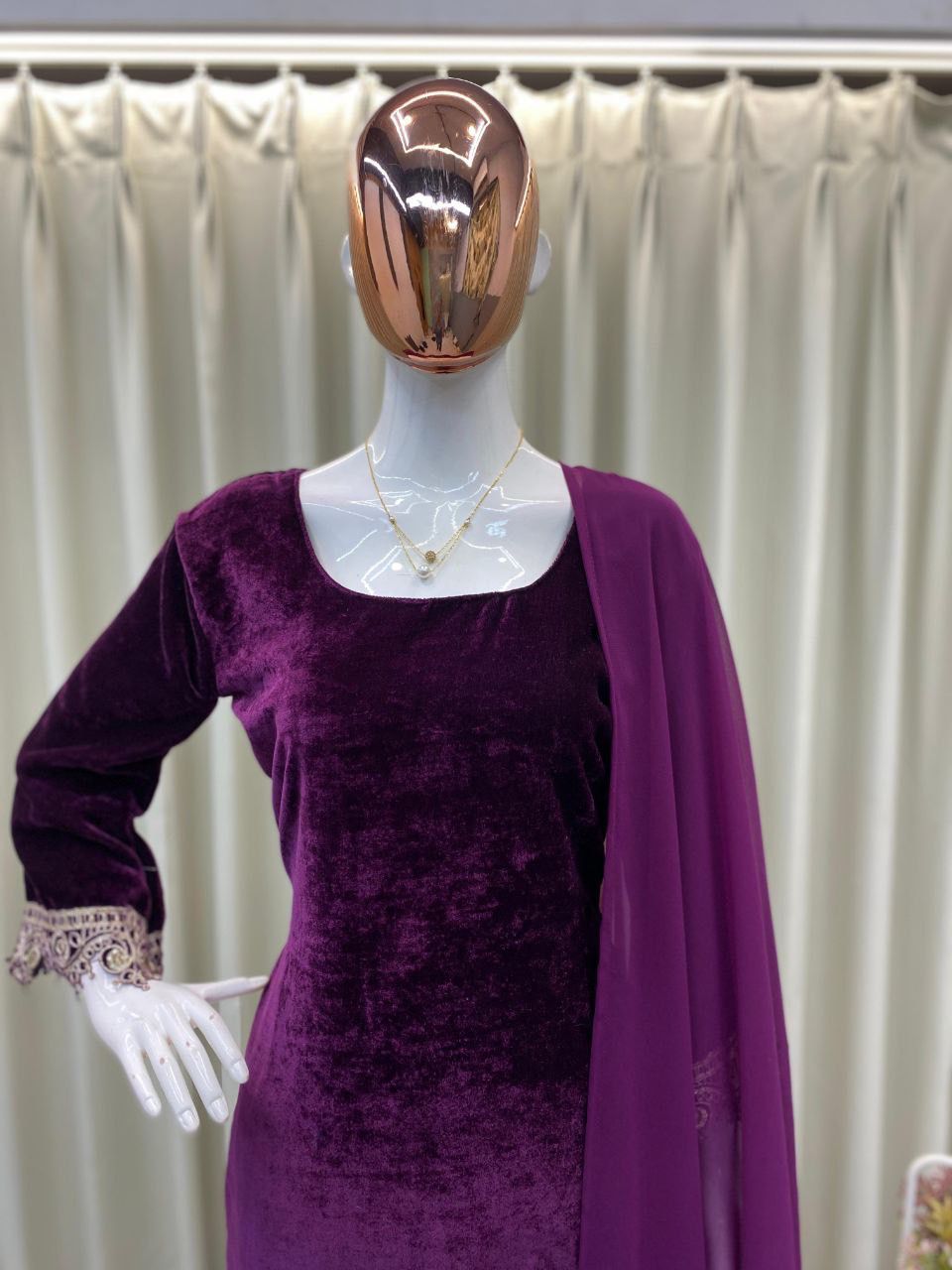 Velvet Kurta Plazzo Set with Dupatta | Premium Winter Designer Wear | Sequins Embroidery