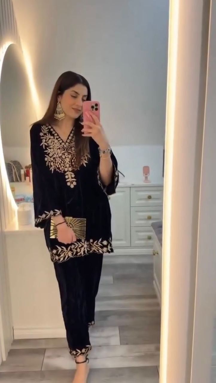 2025 Premium Velvet Co-Ord Set for Women | Sequins Embroidered Top & Plazzo | Winter Party Wear