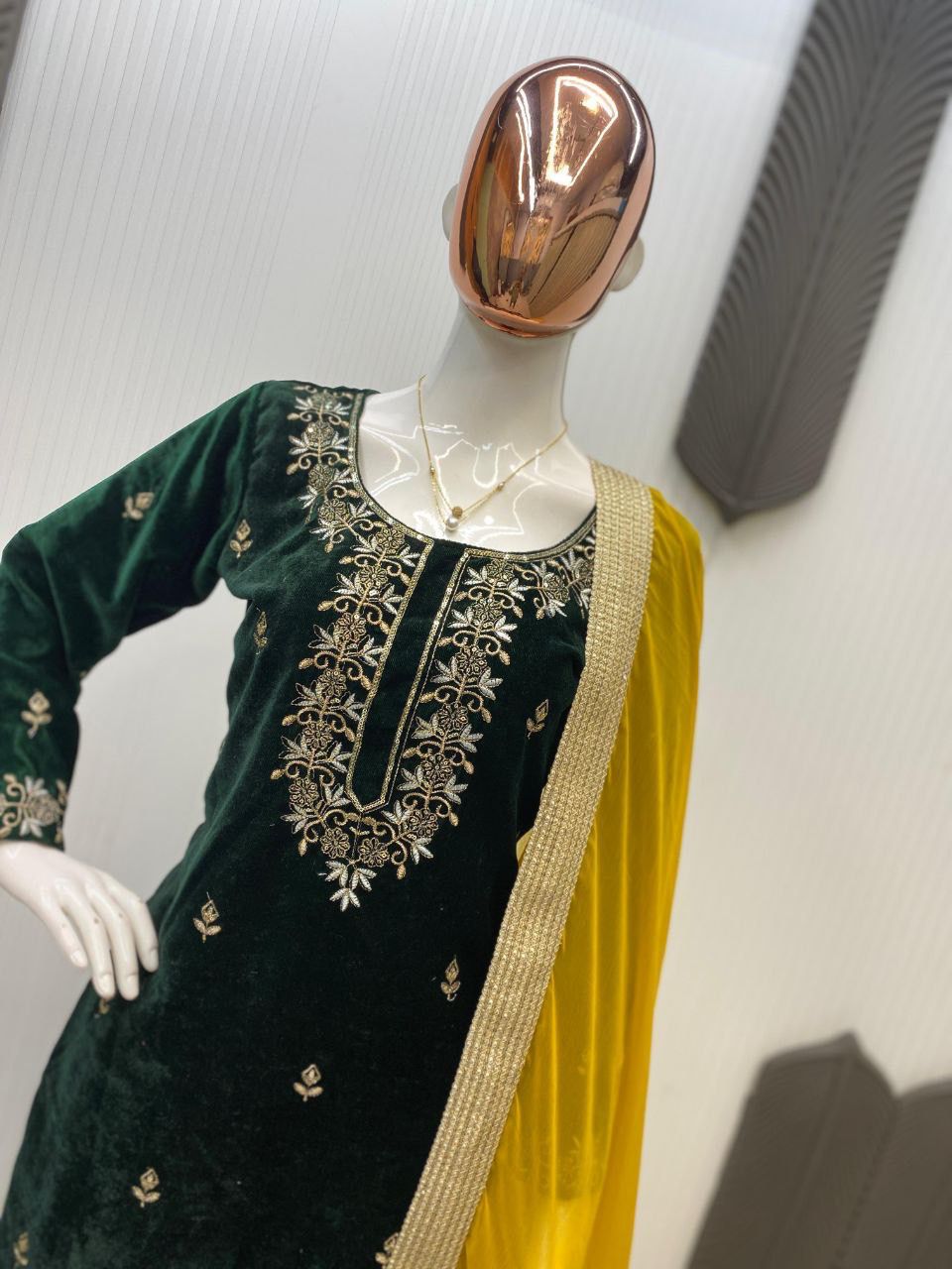 Premium Velvet Kurta Plazzo Set with Sequins Embroidery & Moti Lace | 3-Piece Winter Ethnic Wear (Kurta, Plazzo & Dupatta)