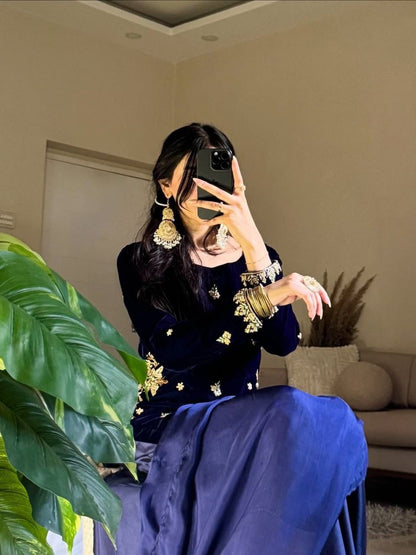 Luxury Velvet Winter 3 Piece Suit Set | Sequins Embroidery Kurti Plazzo Dupatta | Party Wear 2026