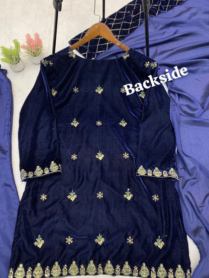 Luxury Velvet Winter 3 Piece Suit Set | Sequins Embroidery Kurti Plazzo Dupatta | Party Wear 2026