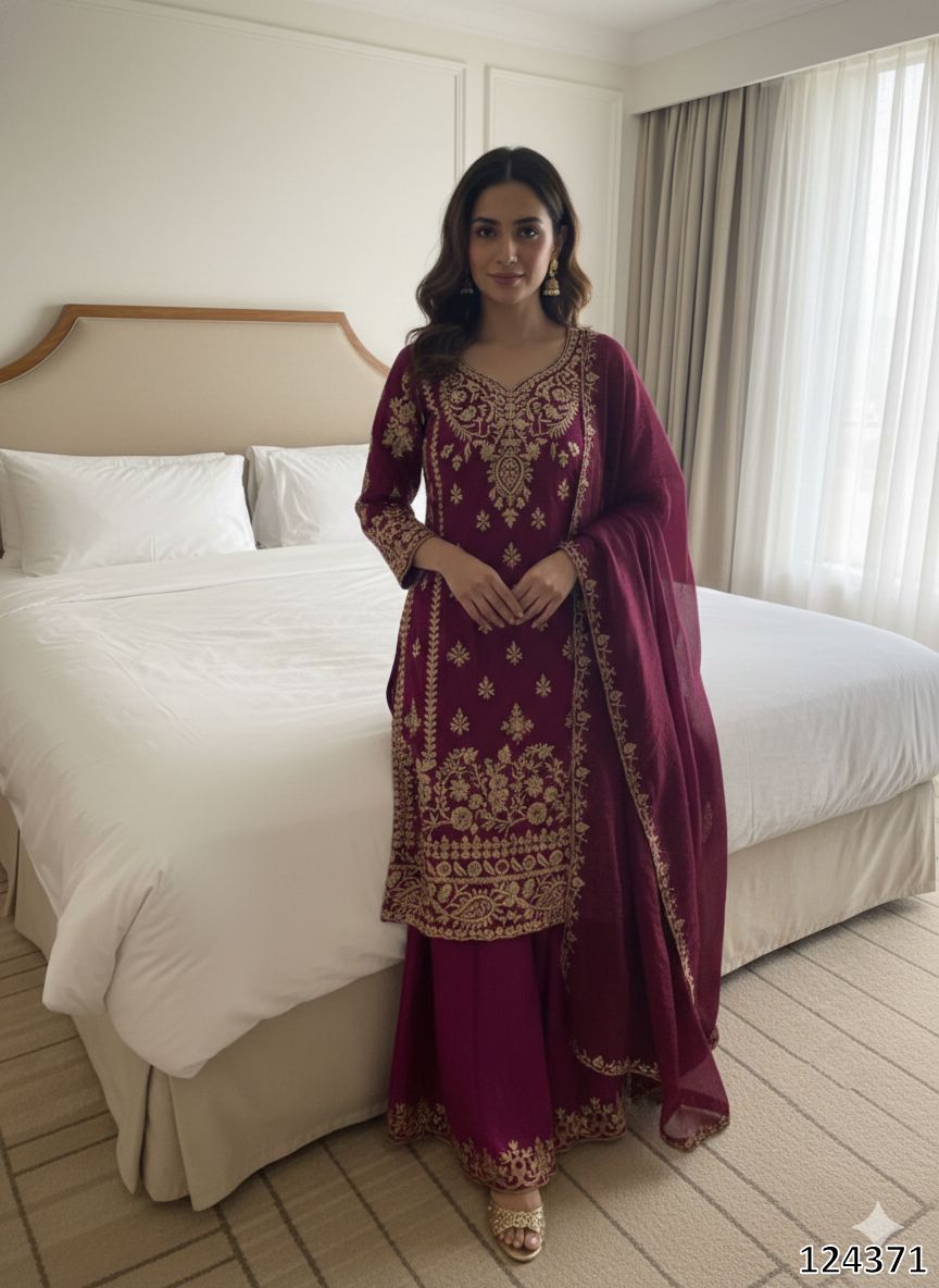 &nbsp;Eid Exclusive Designer Top–Plazzo–Dupatta Set | Wedding Season Special