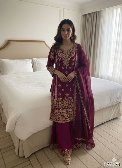 &nbsp;Eid Exclusive Designer Top–Plazzo–Dupatta Set | Wedding Season Special