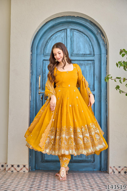Haldi Special PREMIUM DESIGNER ANARKALI SUIT WITH PANT & DUPATTA