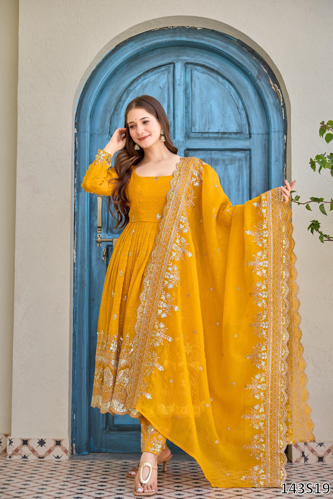 Haldi Special PREMIUM DESIGNER ANARKALI SUIT WITH PANT & DUPATTA