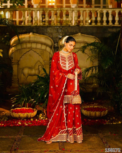 NEW DESIGNER PARTY WEAR TOP–PALAZZO–DUPATTA SET