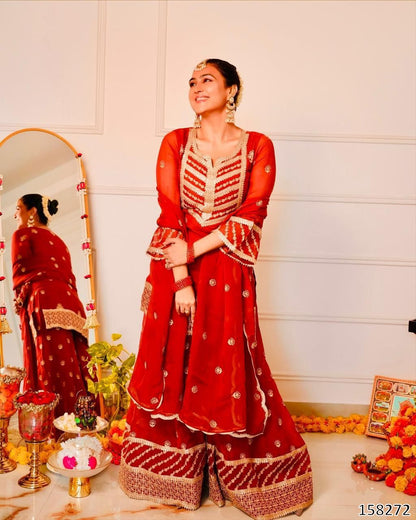 NEW DESIGNER PARTY WEAR TOP–PALAZZO–DUPATTA SET