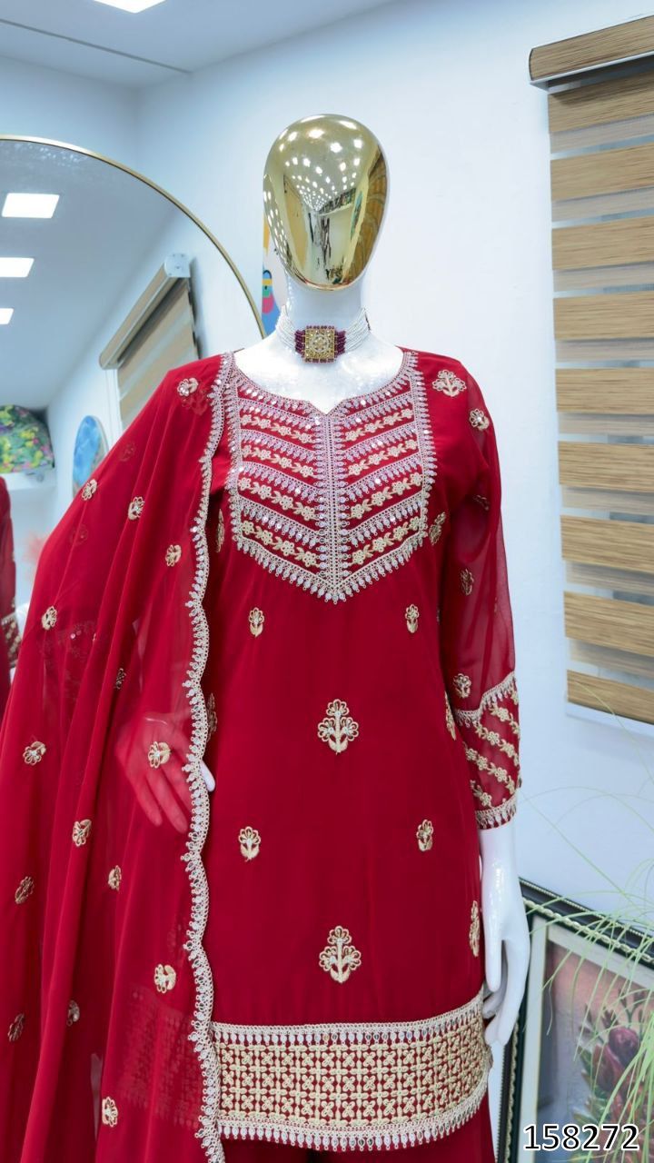 NEW DESIGNER PARTY WEAR TOP–PALAZZO–DUPATTA SET