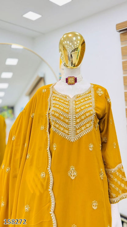 NEW DESIGNER PARTY WEAR TOP–PALAZZO–DUPATTA SET